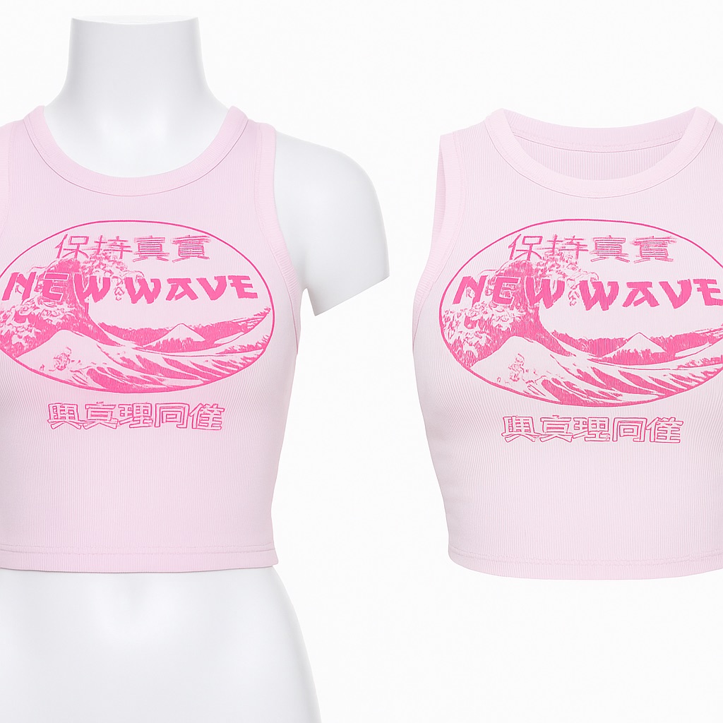 Pink New Wave Printed Rib Ruched Vest